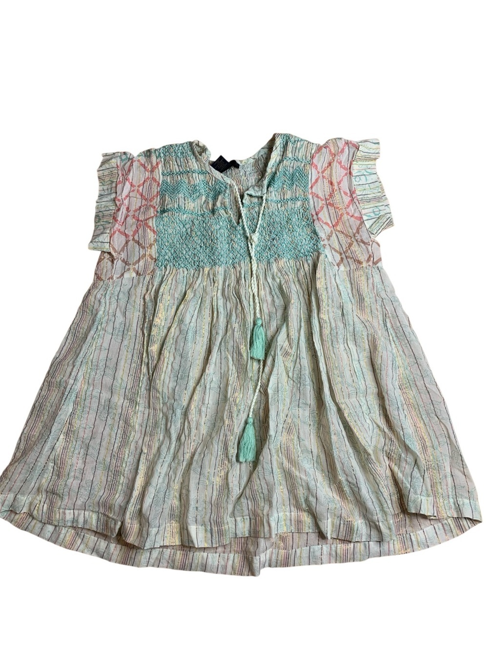 Rachel Rachel Roy Boho Tunic Top – Metallic Striped Peasant Blouse – Medium